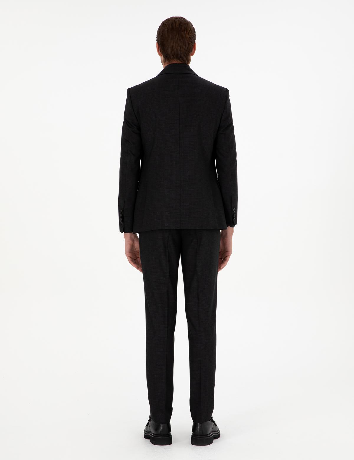 Siyah Ex. Slim Fit Çizgili Yünlü Takım Elbise - 50293607053