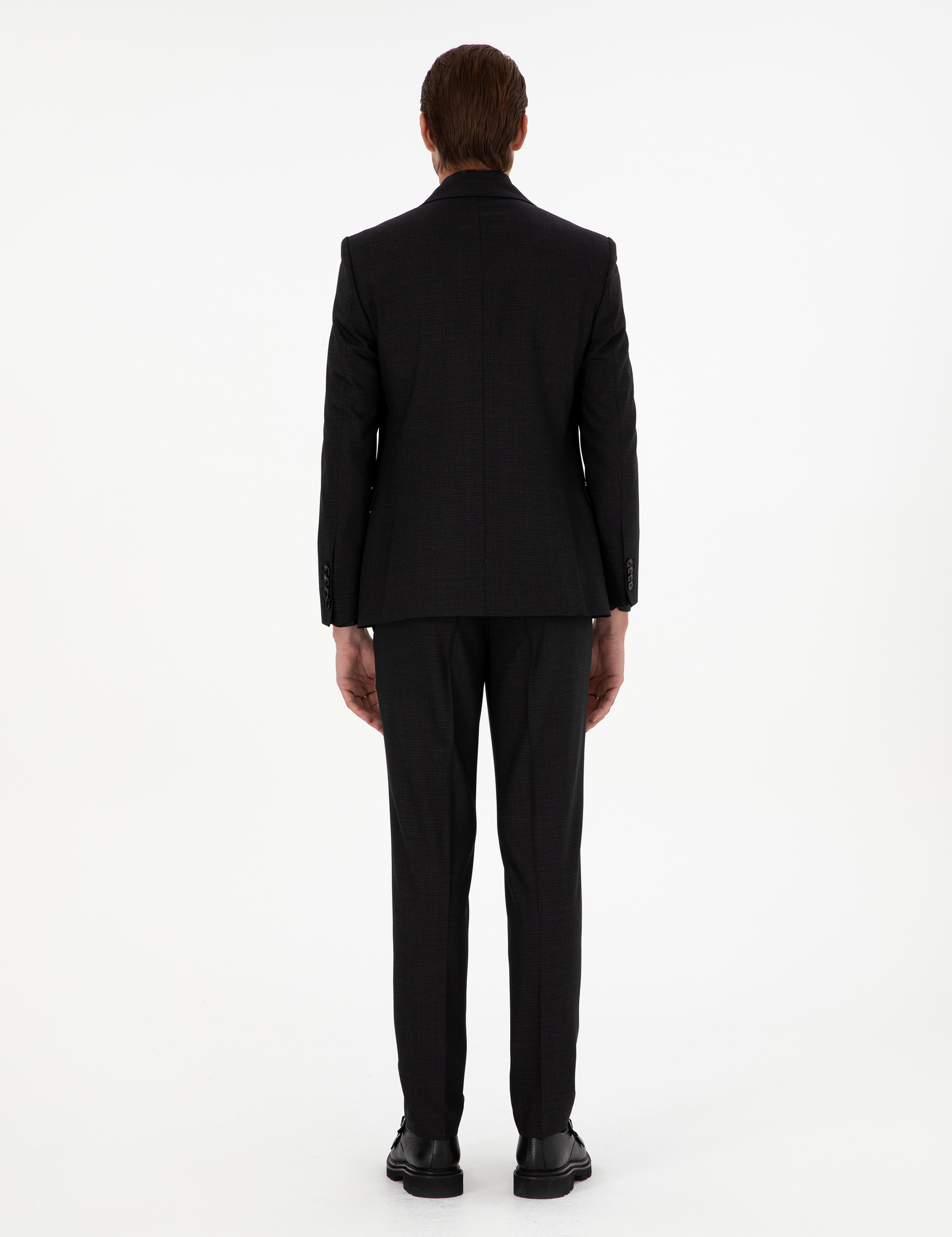 Siyah Ex. Slim Fit Çizgili Yünlü Takım Elbise