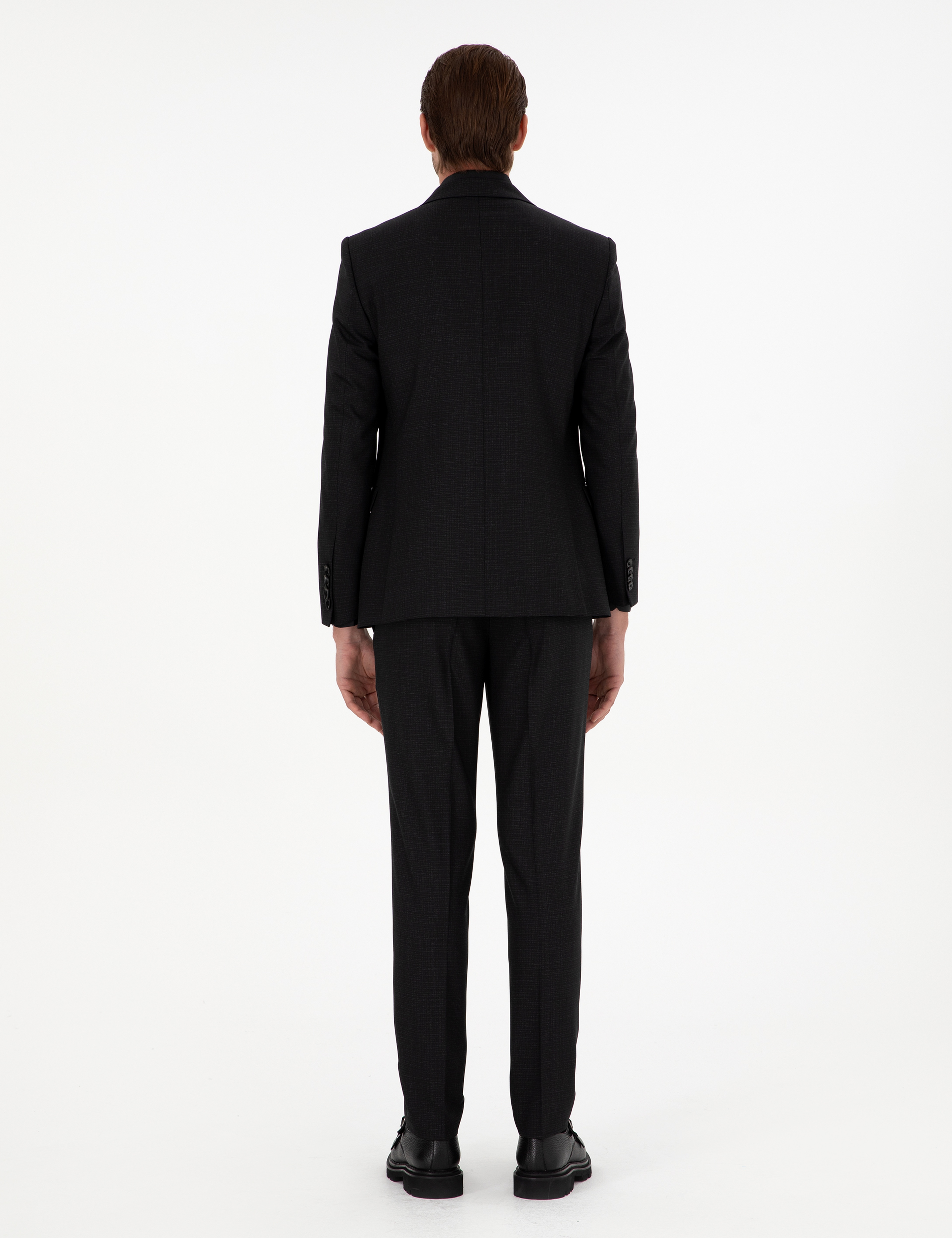Siyah Ex. Slim Fit Çizgili Yünlü Takım Elbise - Image 5