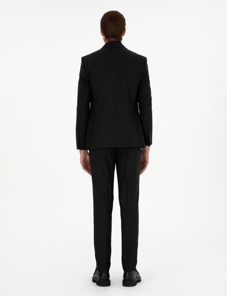 Siyah Ex. Slim Fit Çizgili Yünlü Takım Elbise - 50293607053