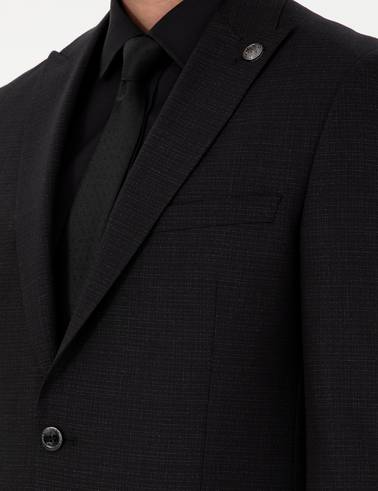 Siyah Ex. Slim Fit Çizgili Yünlü Takım Elbise