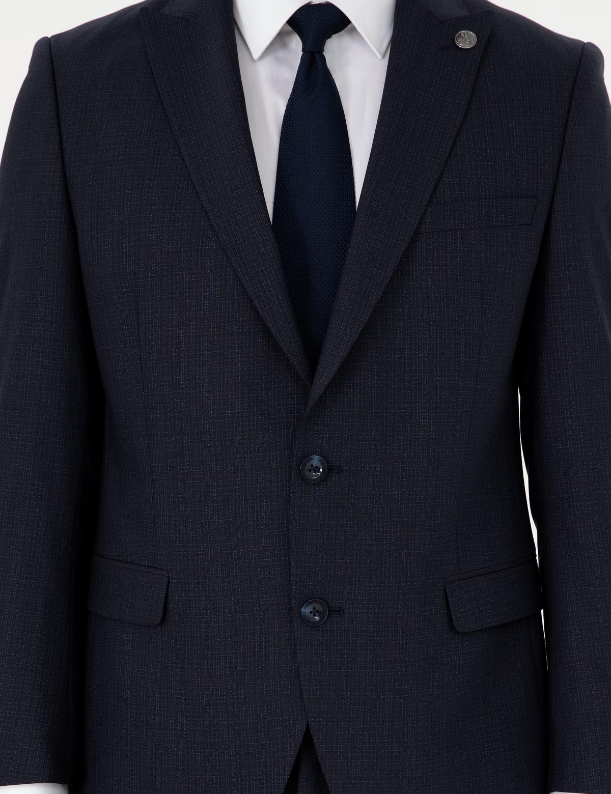 Lacivert Ex. Slim Fit Çizgili Yünlü Takım Elbise - 50293607011