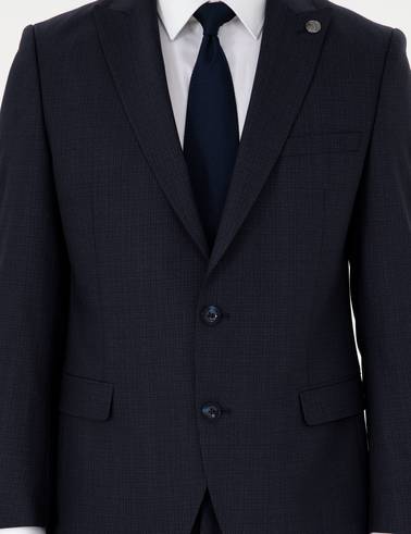 Lacivert Ex. Slim Fit Çizgili Yünlü Takım Elbise