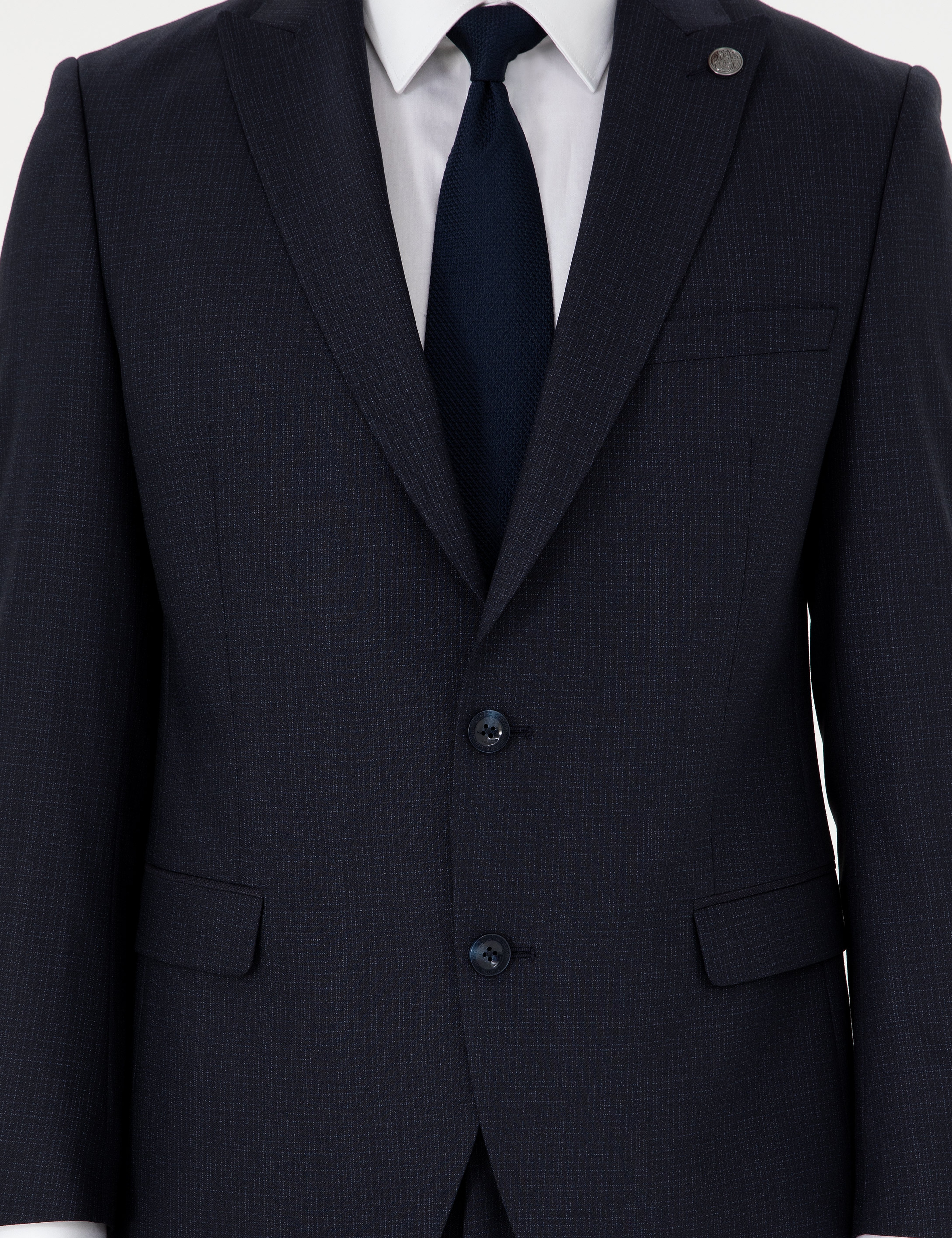 Lacivert Extra Slim Fit Çizgili Yünlü Takım Elbise - Image 7