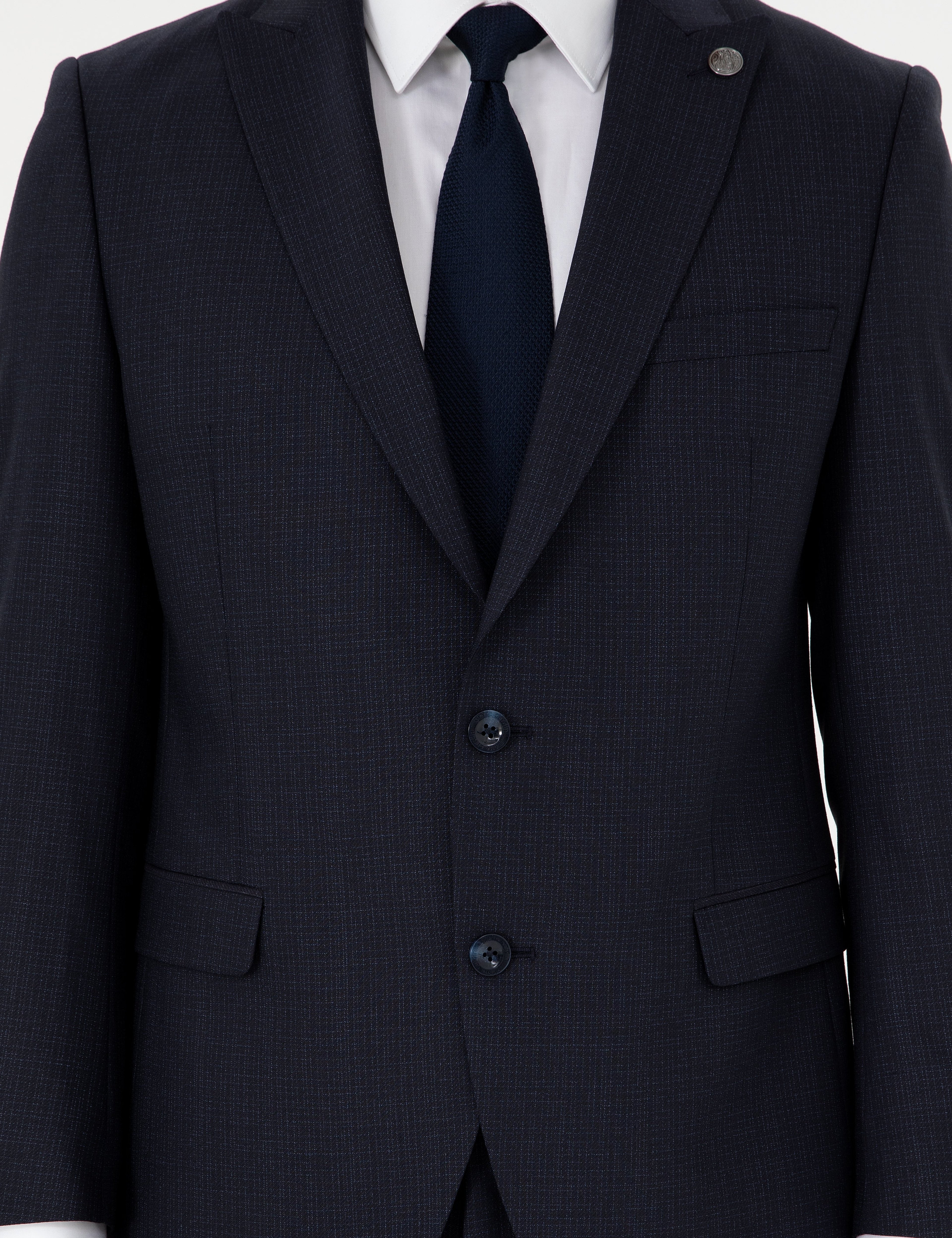 Lacivert Extra Slim Fit Çizgili Yünlü Takım Elbise
