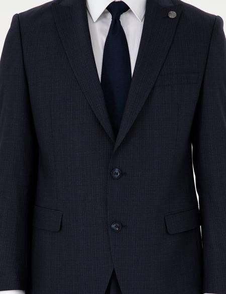 Lacivert Ex. Slim Fit Çizgili Yünlü Takım Elbise - 50293607011