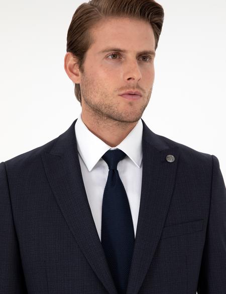 Lacivert Ex. Slim Fit Çizgili Yünlü Takım Elbise - 50293607011