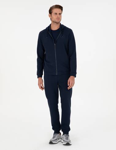 Lacivert Slim Fit 3 İplik Paçası Lastikli Eşofman Altı