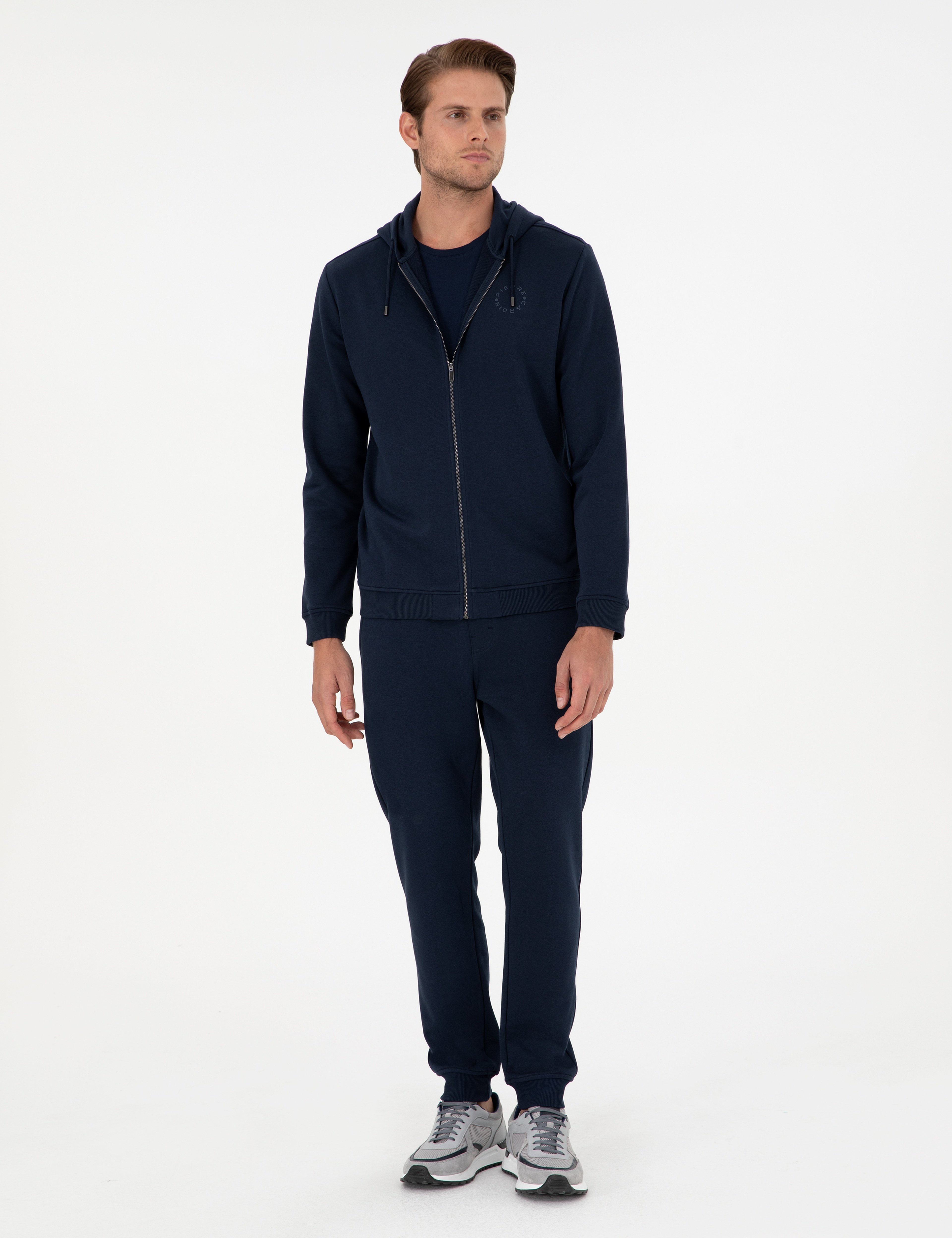 Lacivert Slim Fit 3 İplik Paçası Lastikli Eşofman Altı