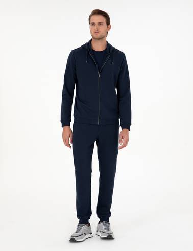 Lacivert Slim Fit 3 İplik Paçası Lastikli Eşofman Altı