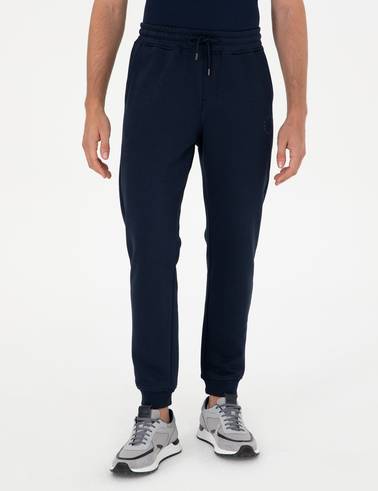 Lacivert Slim Fit 3 İplik Paçası Lastikli Eşofman Altı