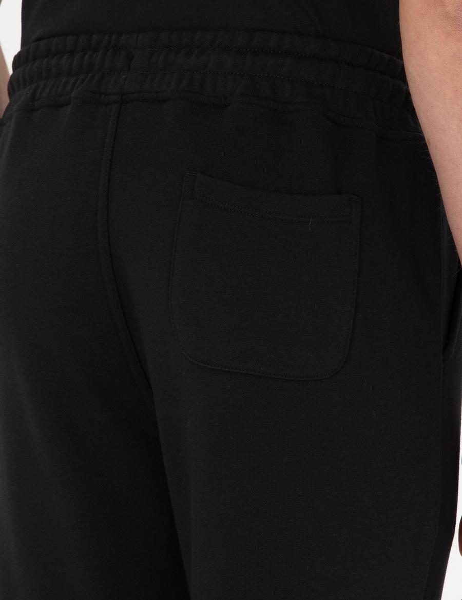 Siyah Slim Fit 3 İplik Paçası Lastikli Eşofman Altı