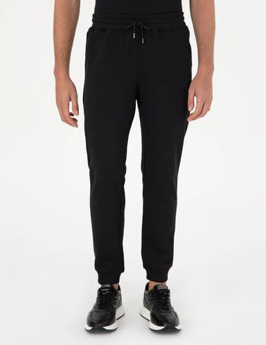 Siyah Slim Fit 3 İplik Paçası Lastikli Eşofman Altı