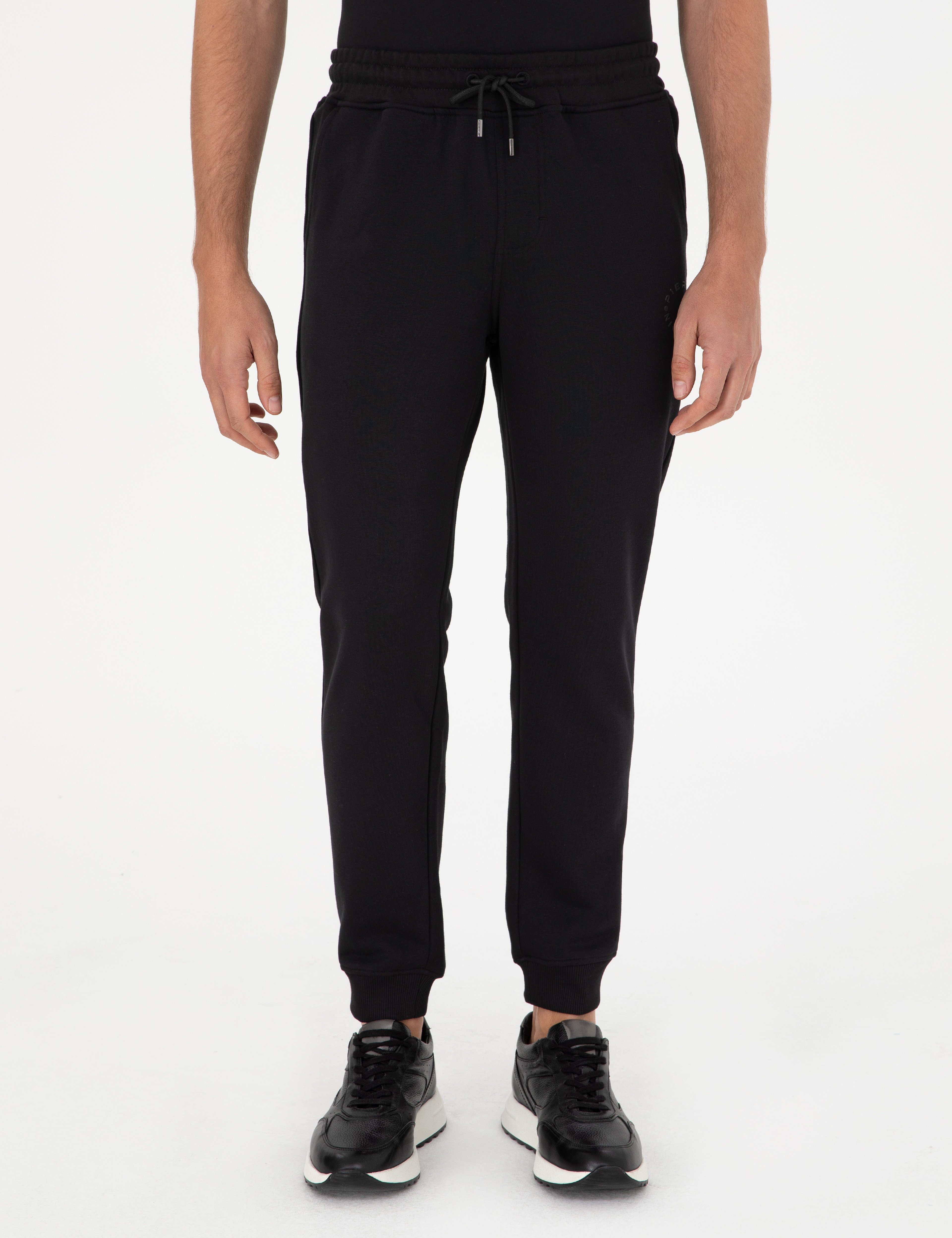 Siyah Slim Fit 3 İplik Paçası Lastikli Eşofman Altı - Image 2