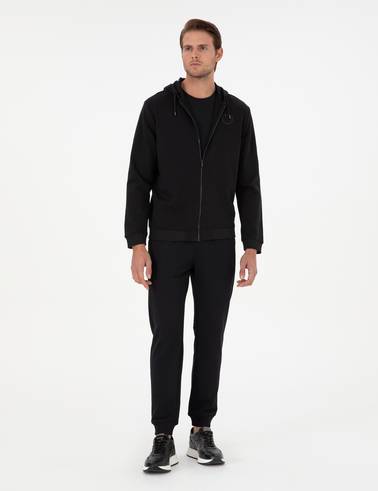 Siyah Slim Fit 3 İplik Paçası Lastikli Eşofman Altı