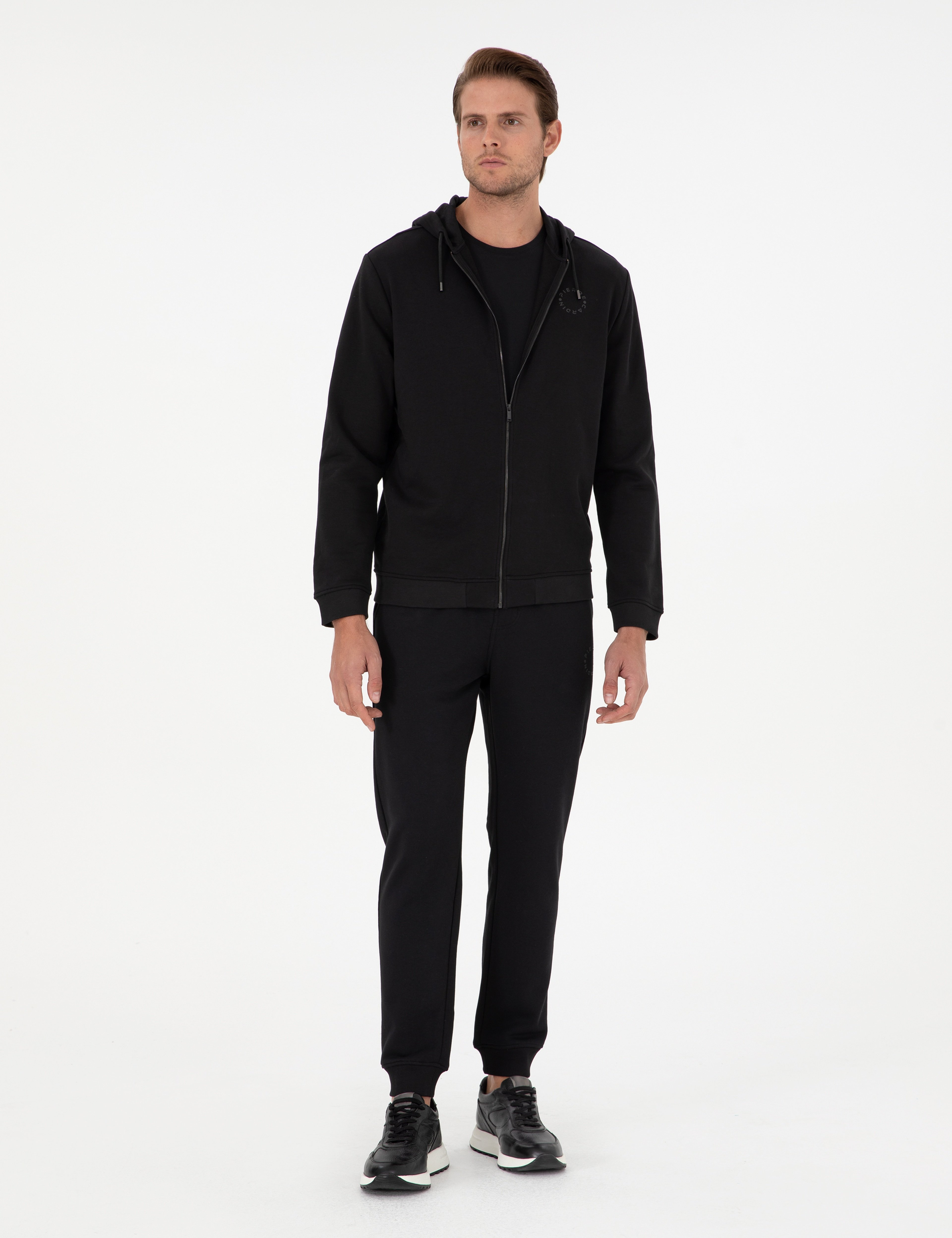 Siyah Slim Fit 3 İplik Paçası Lastikli Eşofman Altı - Image 3