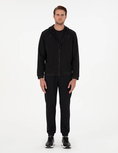 Siyah Slim Fit 3 İplik Paçası Lastikli Eşofman Altı