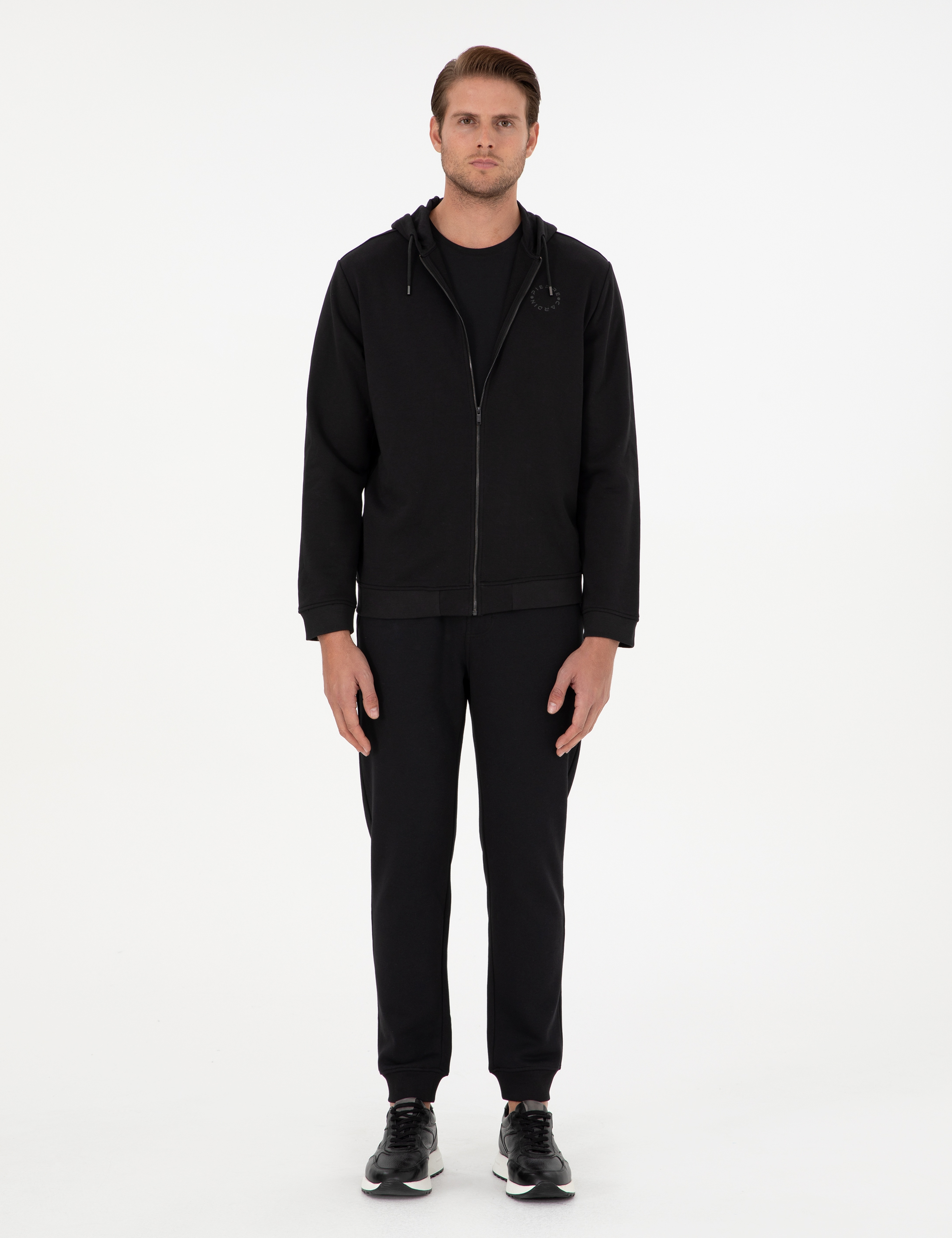 Siyah Slim Fit 3 İplik Paçası Lastikli Eşofman Altı - Image 1