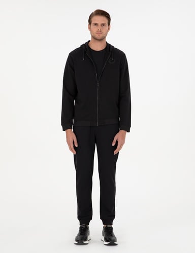 Siyah Slim Fit 3 İplik Paçası Lastikli Eşofman Altı