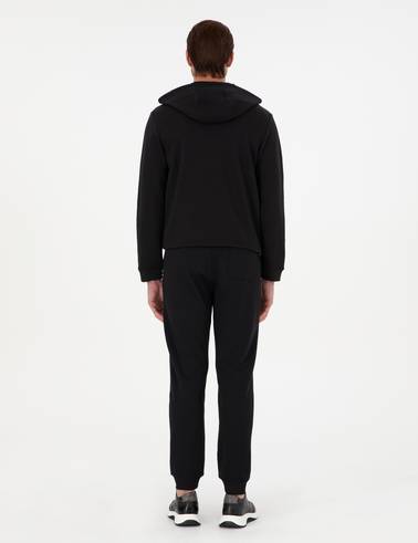 Siyah Slim Fit 3 İplik Paçası Lastikli Eşofman Altı