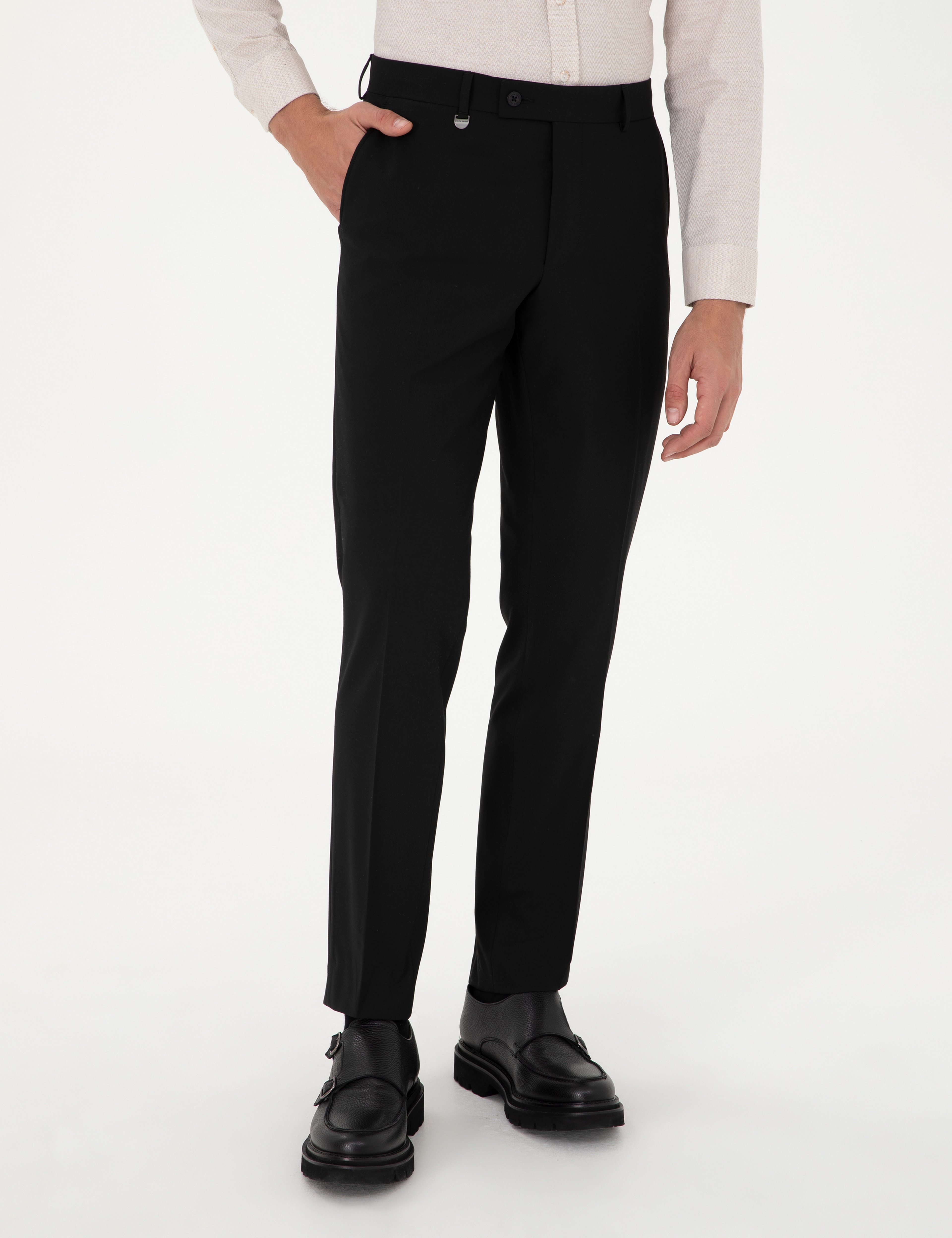 Siyah Slim Fit Kumaş Pantolon - Image 2