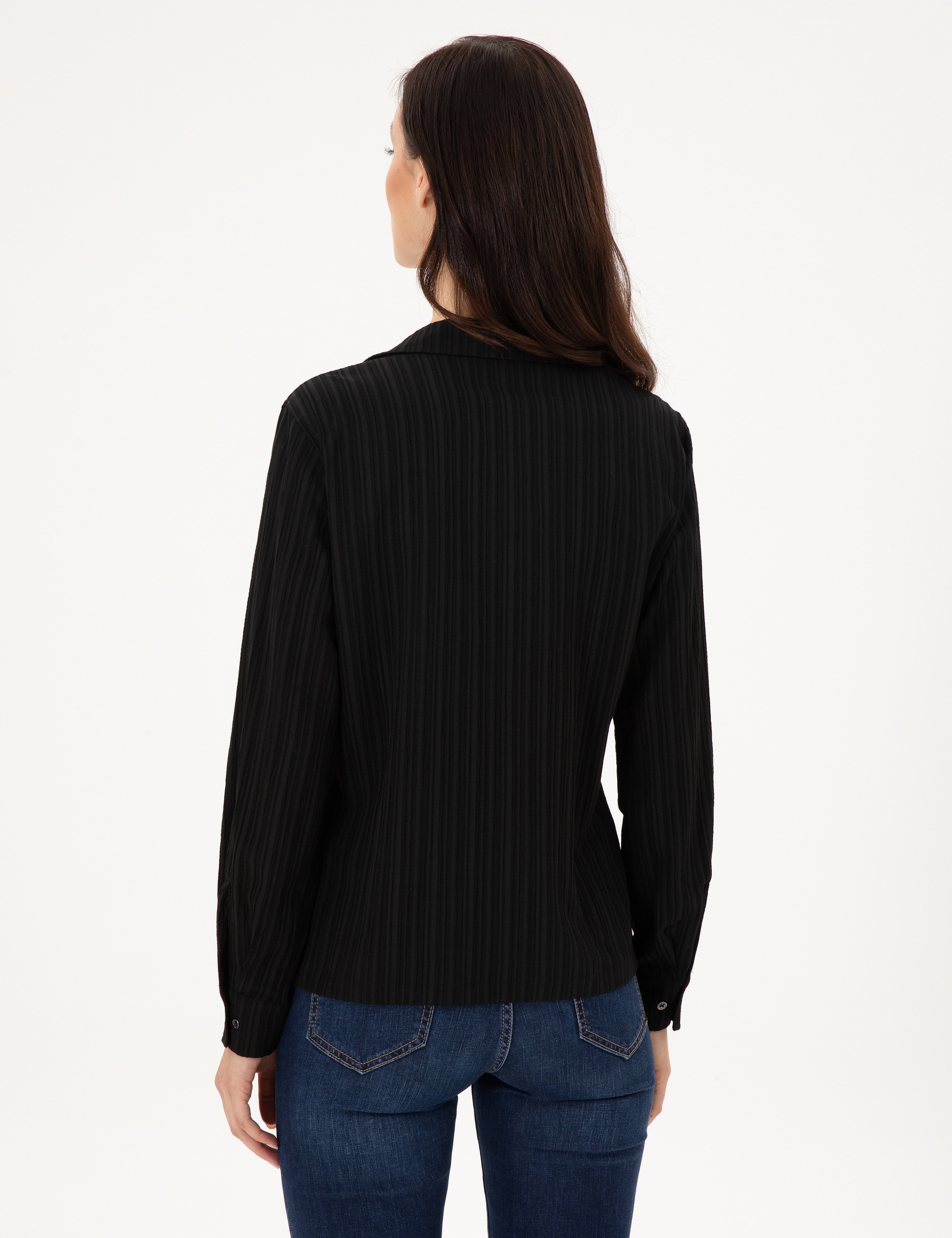 Siyah Regular Fit Uzun Kollu Gömlek - Image 5