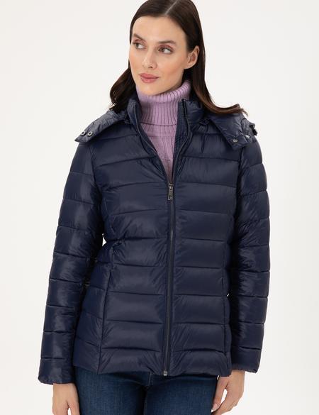 Lacivert Kapüşonlu Kapitone Mont - 50297332028