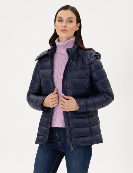 Lacivert Kapüşonlu Kapitone Mont - 50297332028