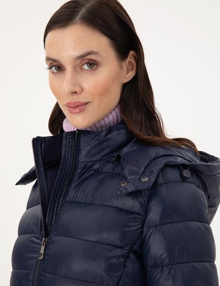 Lacivert Kapüşonlu Kapitone Mont - 50297332028