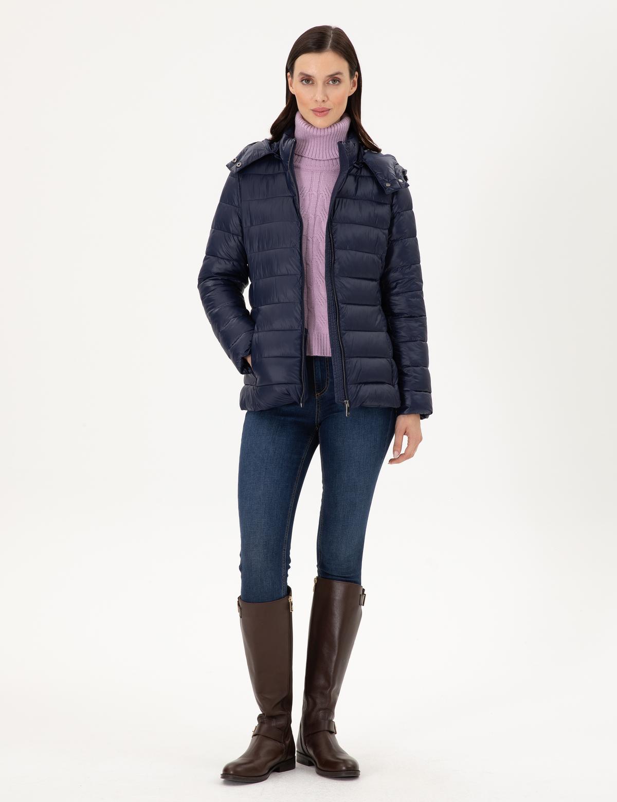 Lacivert Kapüşonlu Kapitone Mont - 50297332028