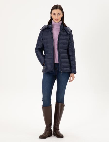 Lacivert Kapüşonlu Kapitone Mont - 50297332028