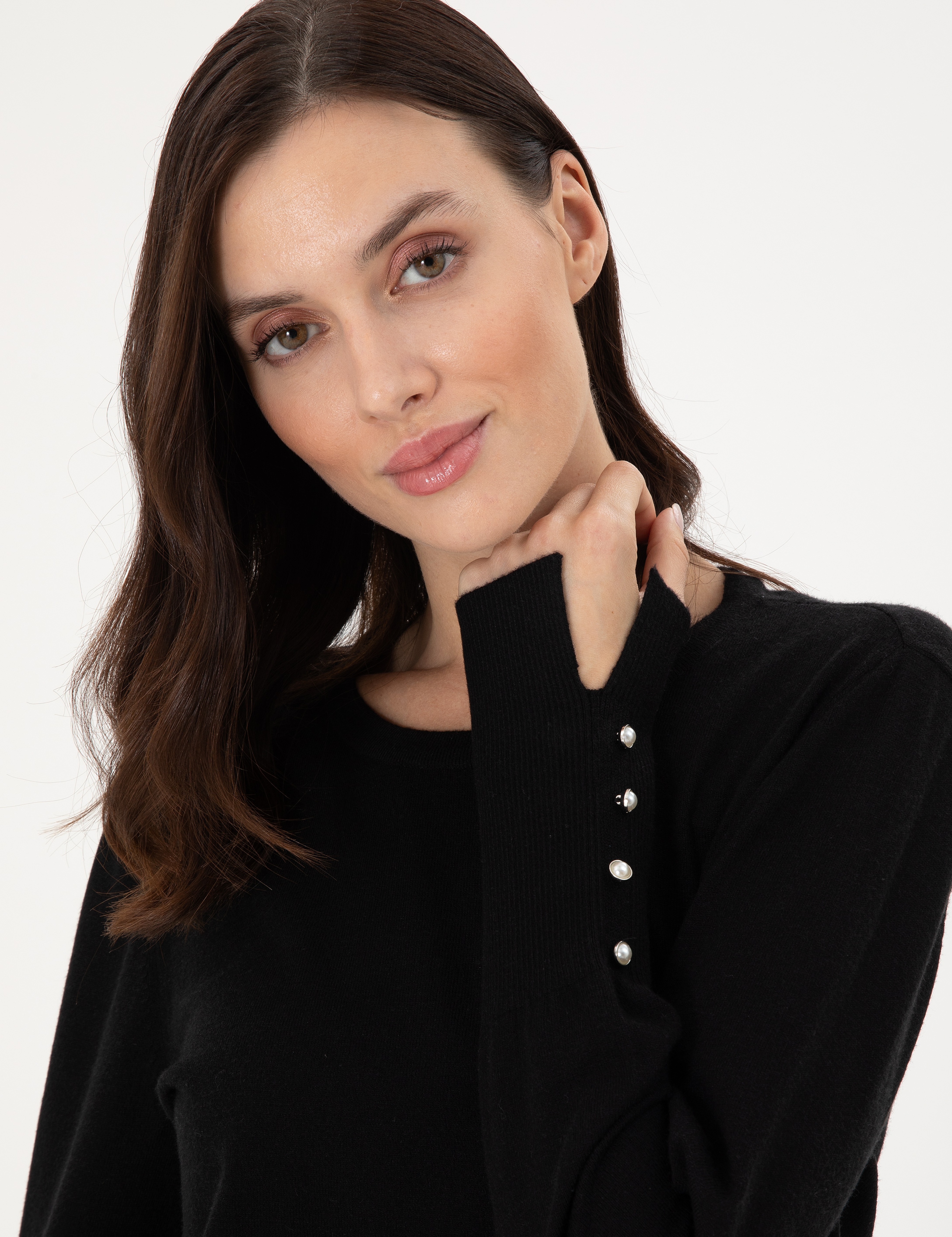 Siyah Slim Fit Basic Kazak - Image 2