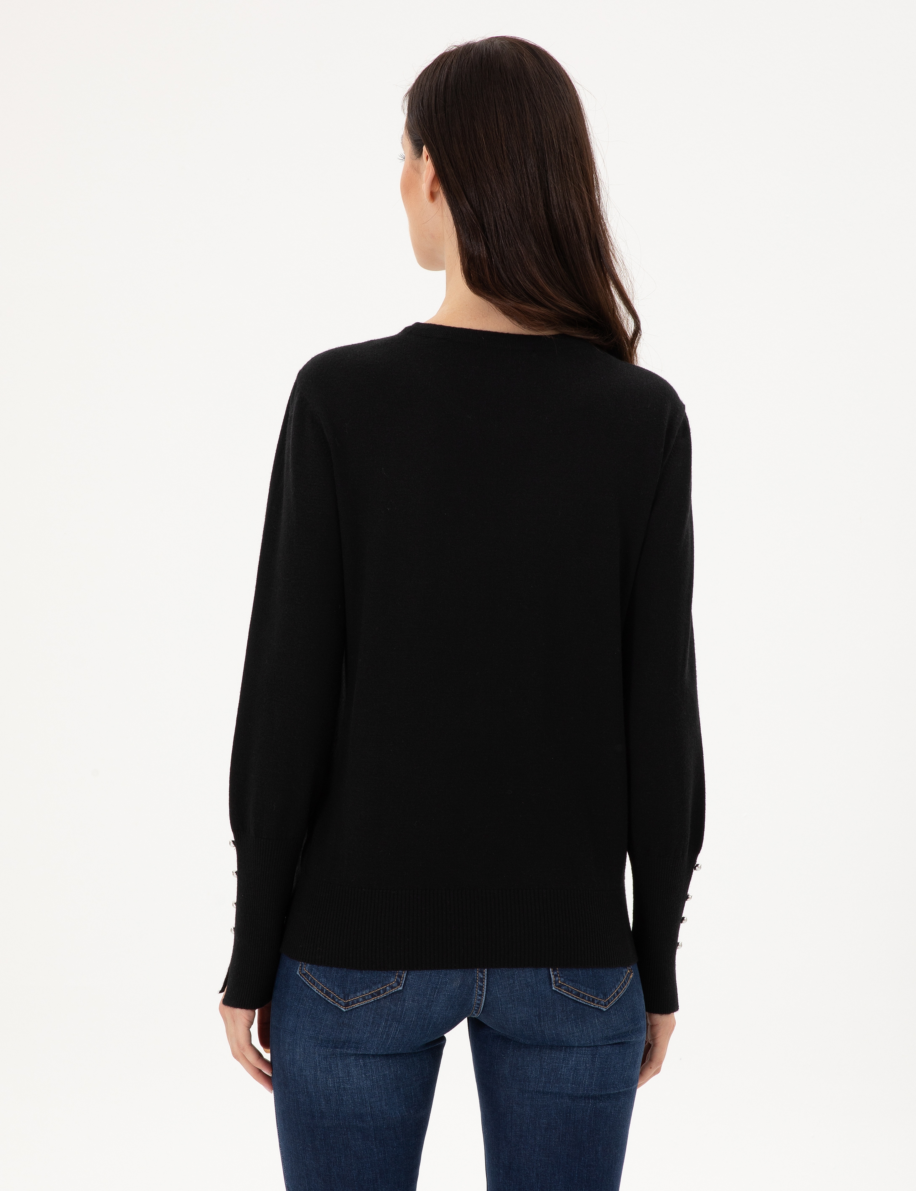 Siyah Slim Fit Basic Kazak - Image 5
