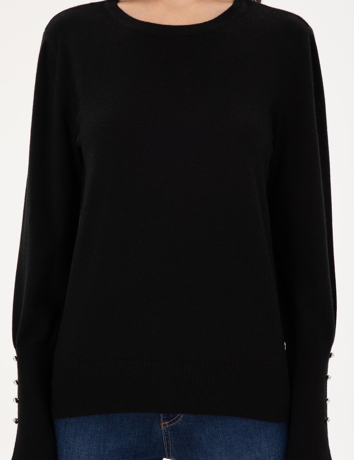 Siyah Slim Fit Basic Kazak - 50290566052