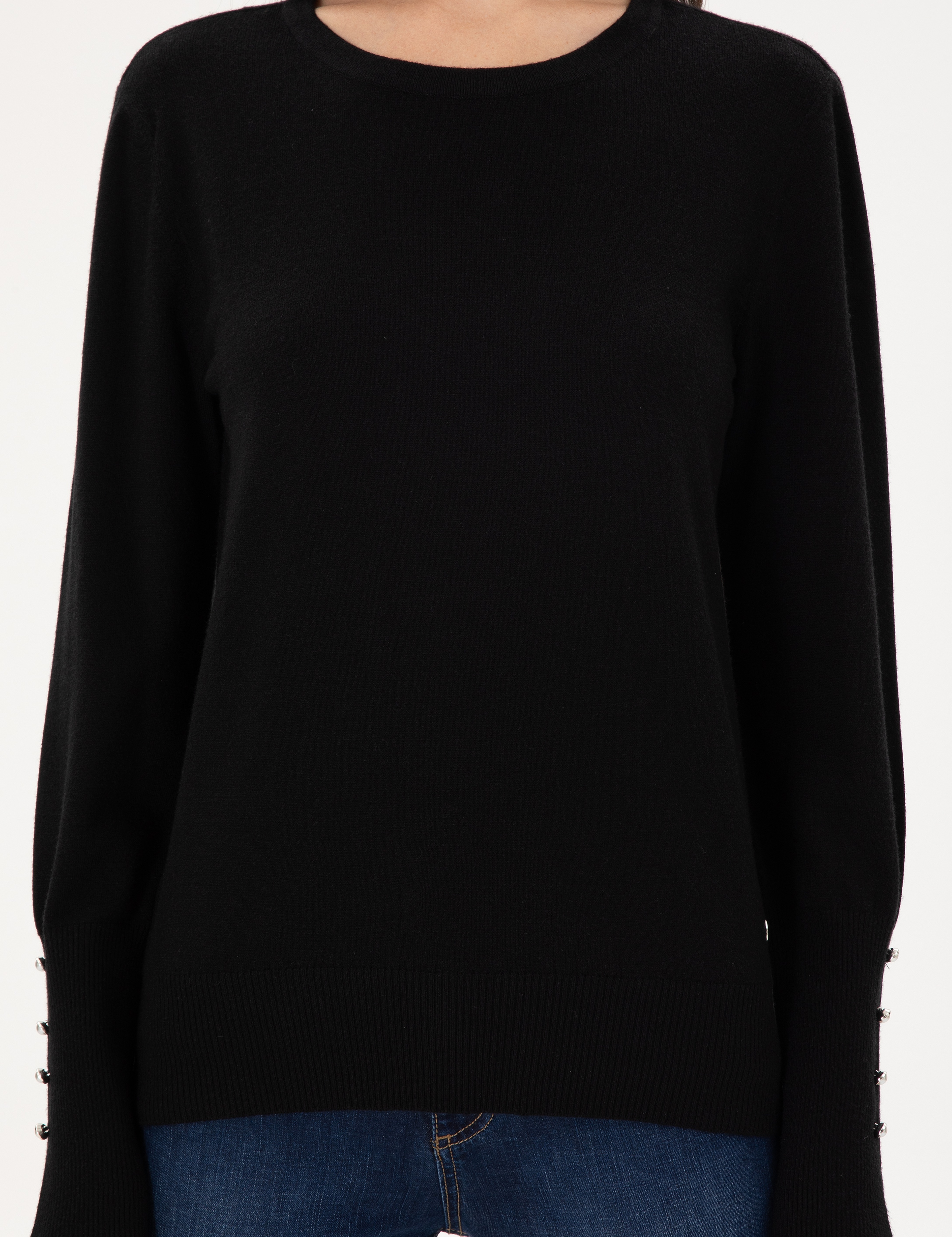 Siyah Slim Fit Basic Kazak - Image 6