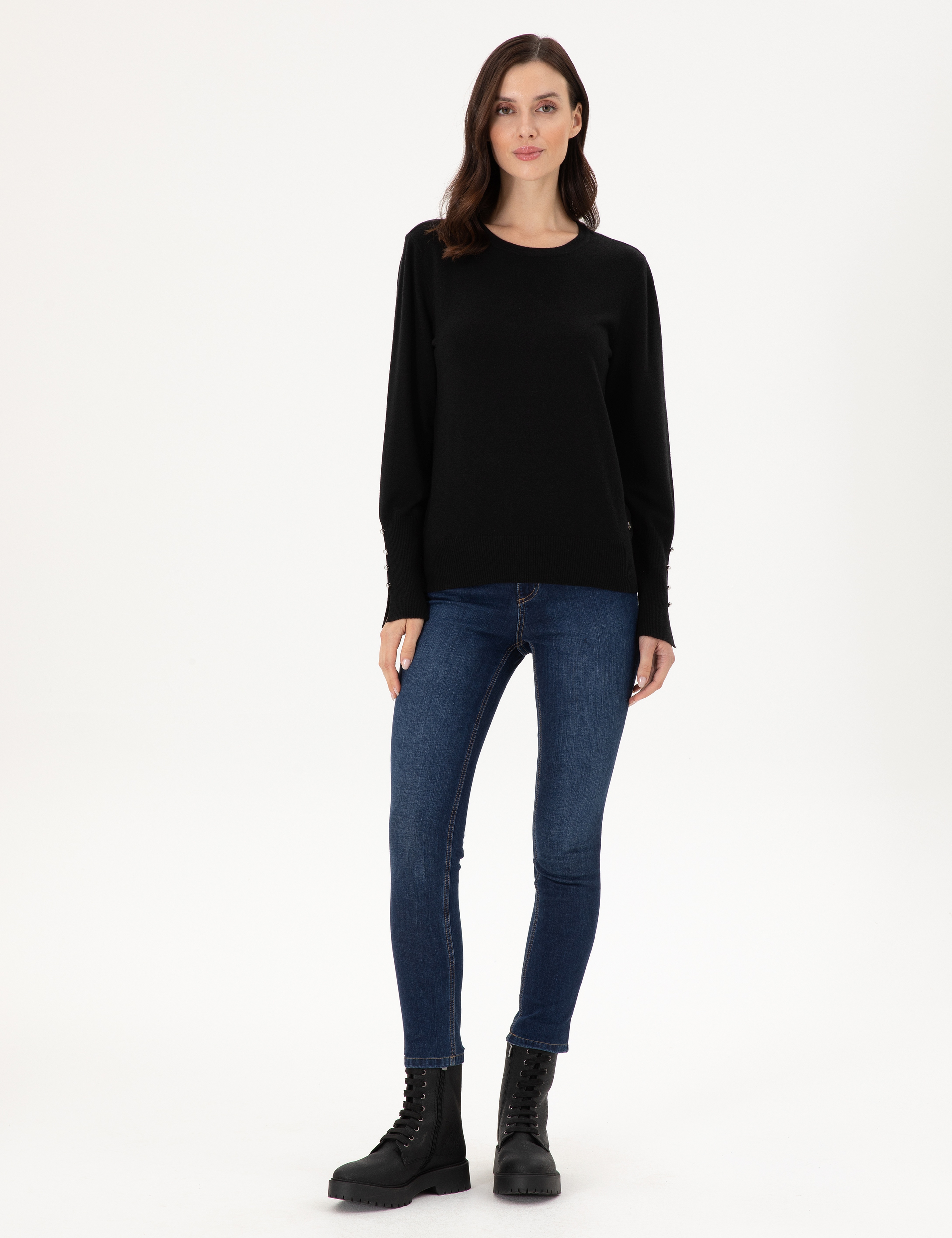 Siyah Slim Fit Basic Kazak - Image 4