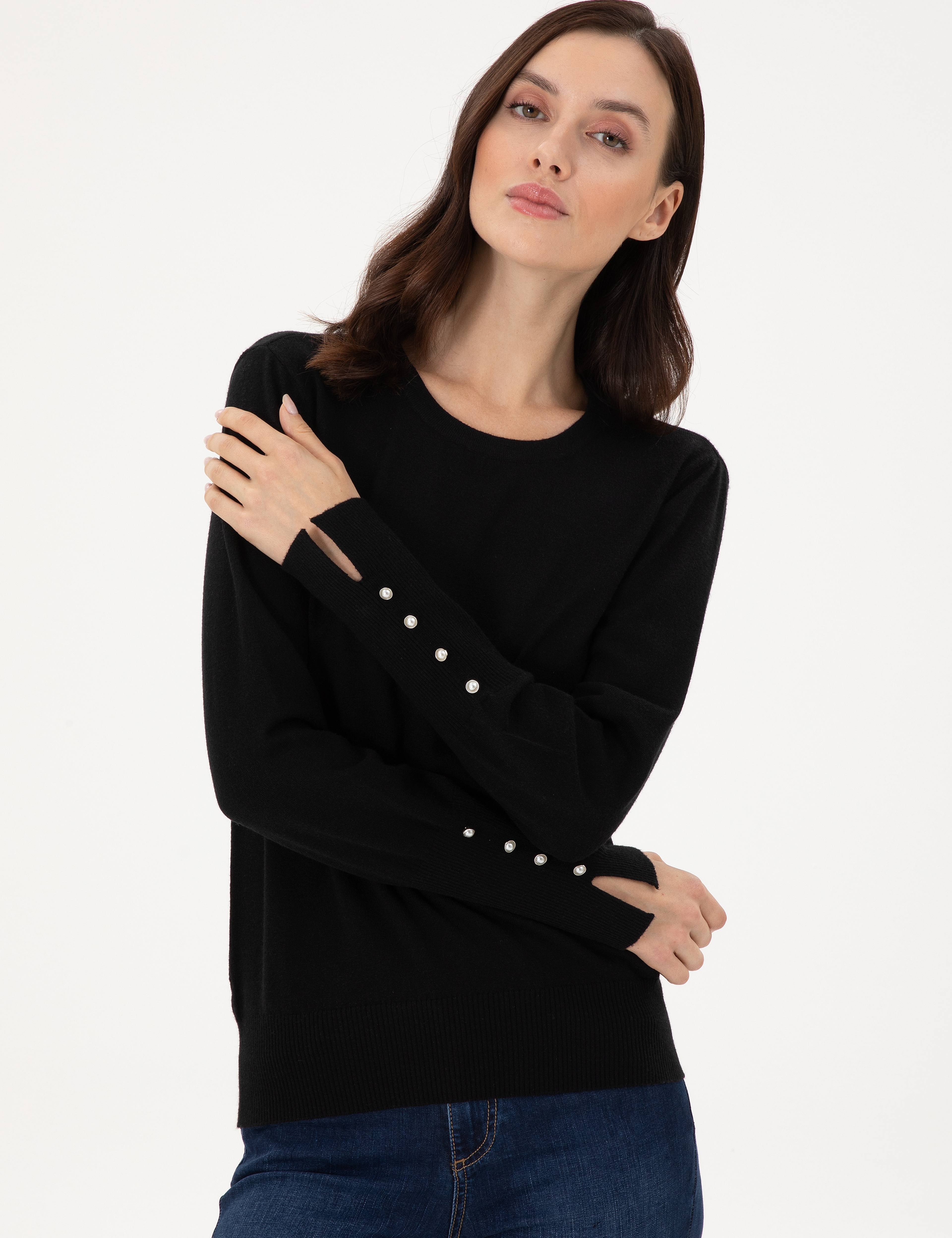 Siyah Slim Fit Basic Kazak - Image 3