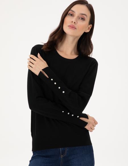 Siyah Slim Fit Basic Kazak - 50290566052