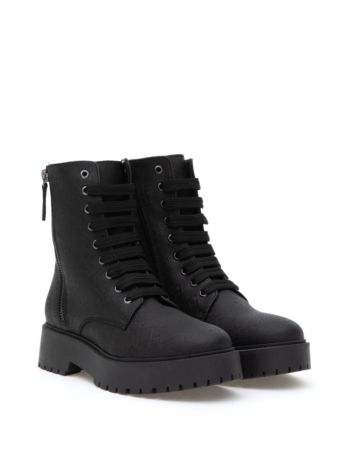 Siyah Bağcıklı Desenli Bot