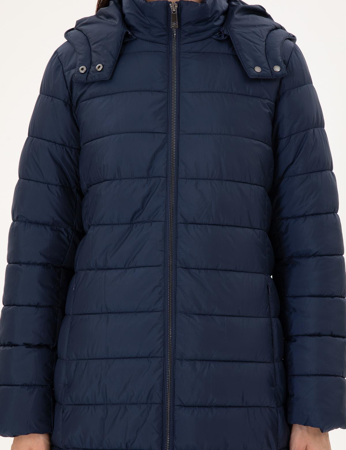 Lacivert Kapüşonlu Kapitone Uzun Mont - 50297299020