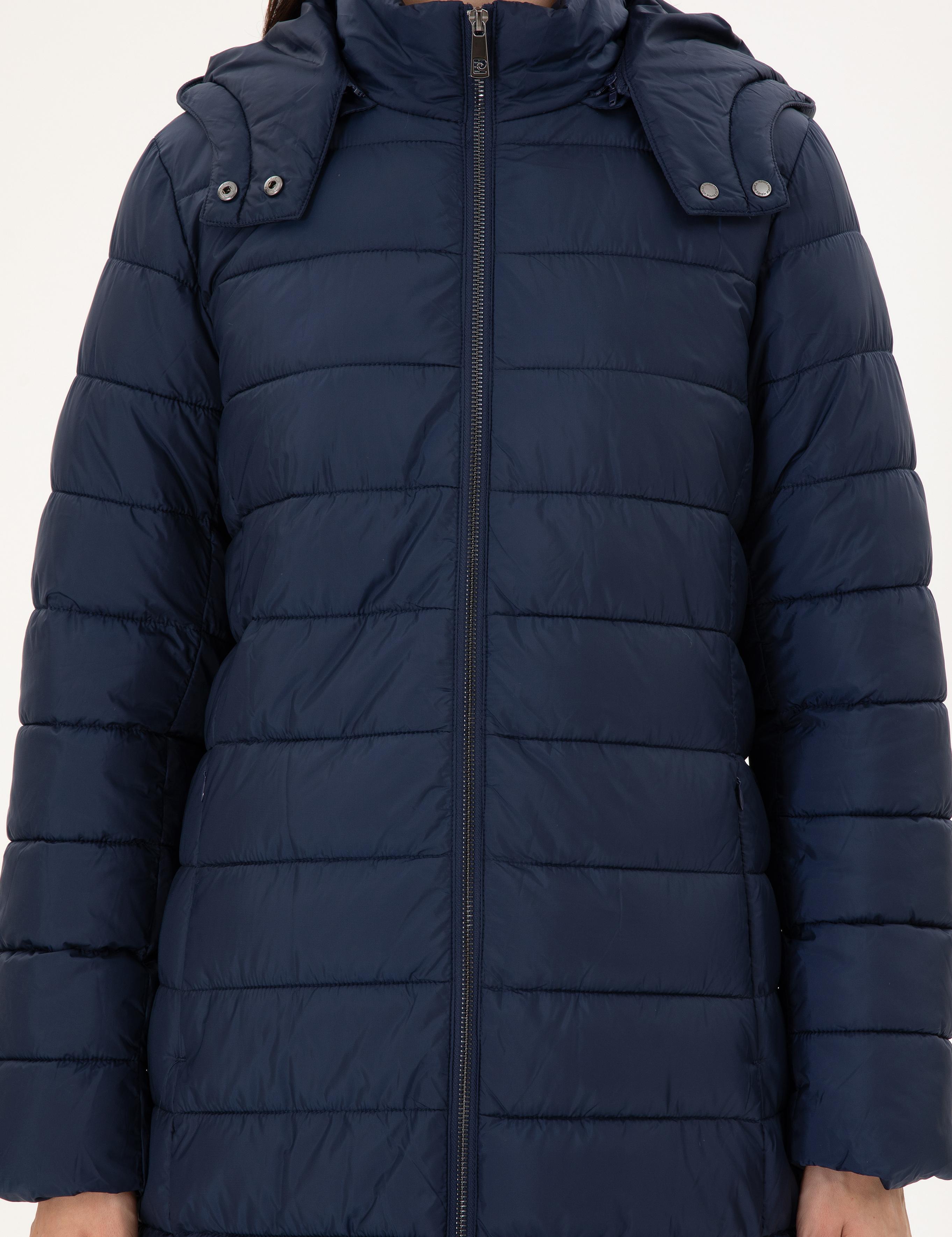 Lacivert Kapüşonlu Kapitone Uzun Mont