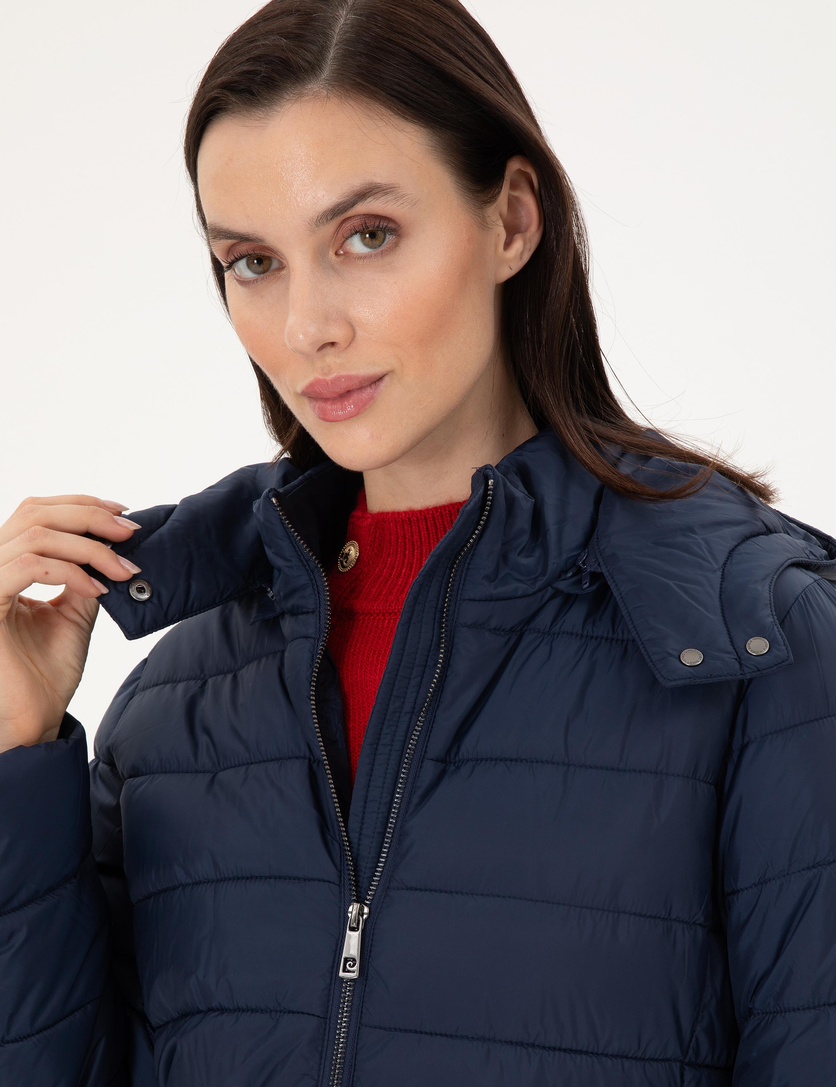 Lacivert Kapüşonlu Kapitone Uzun Mont