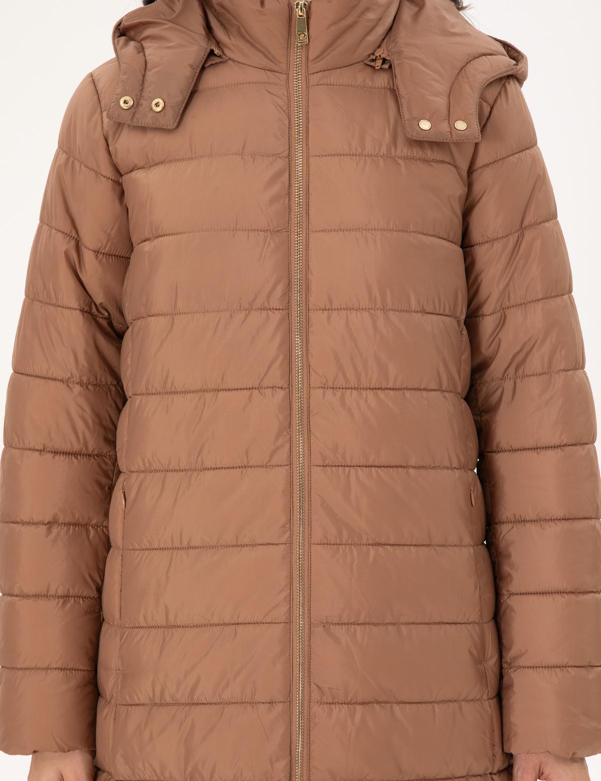 Kahverengi Kapüşonlu Kapitone Mont - 50297299011