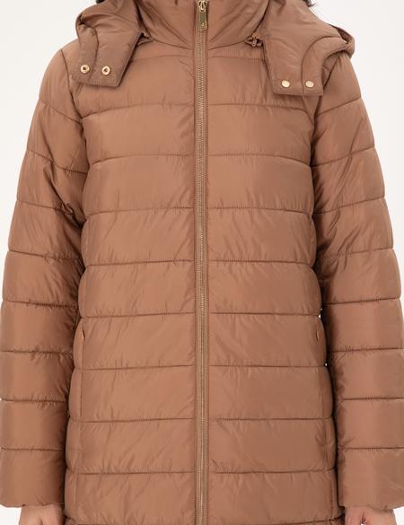 Kahverengi Kapüşonlu Kapitone Mont - 50297299011