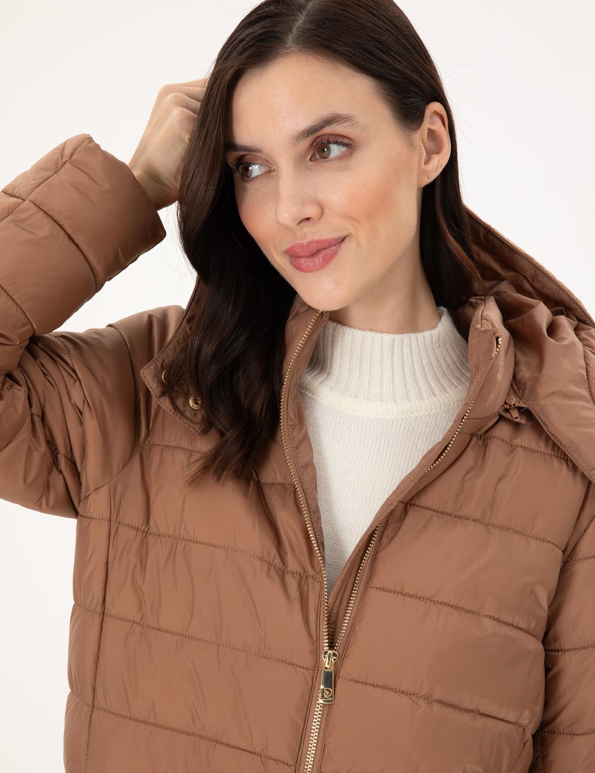 Kahverengi Kapüşonlu Kapitone Mont - 50297299011