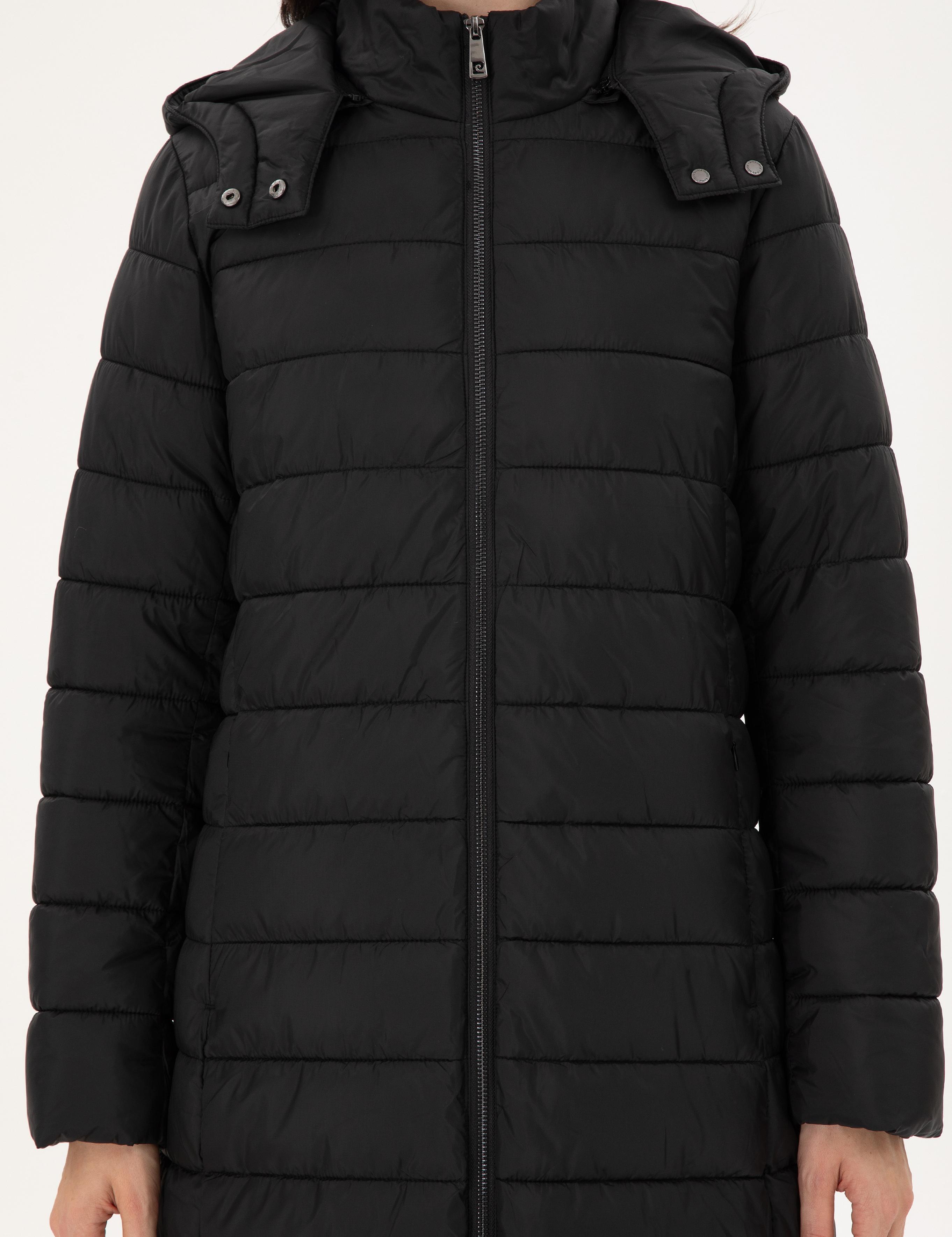 Siyah Kapüşonlu Kapitone Uzun Mont