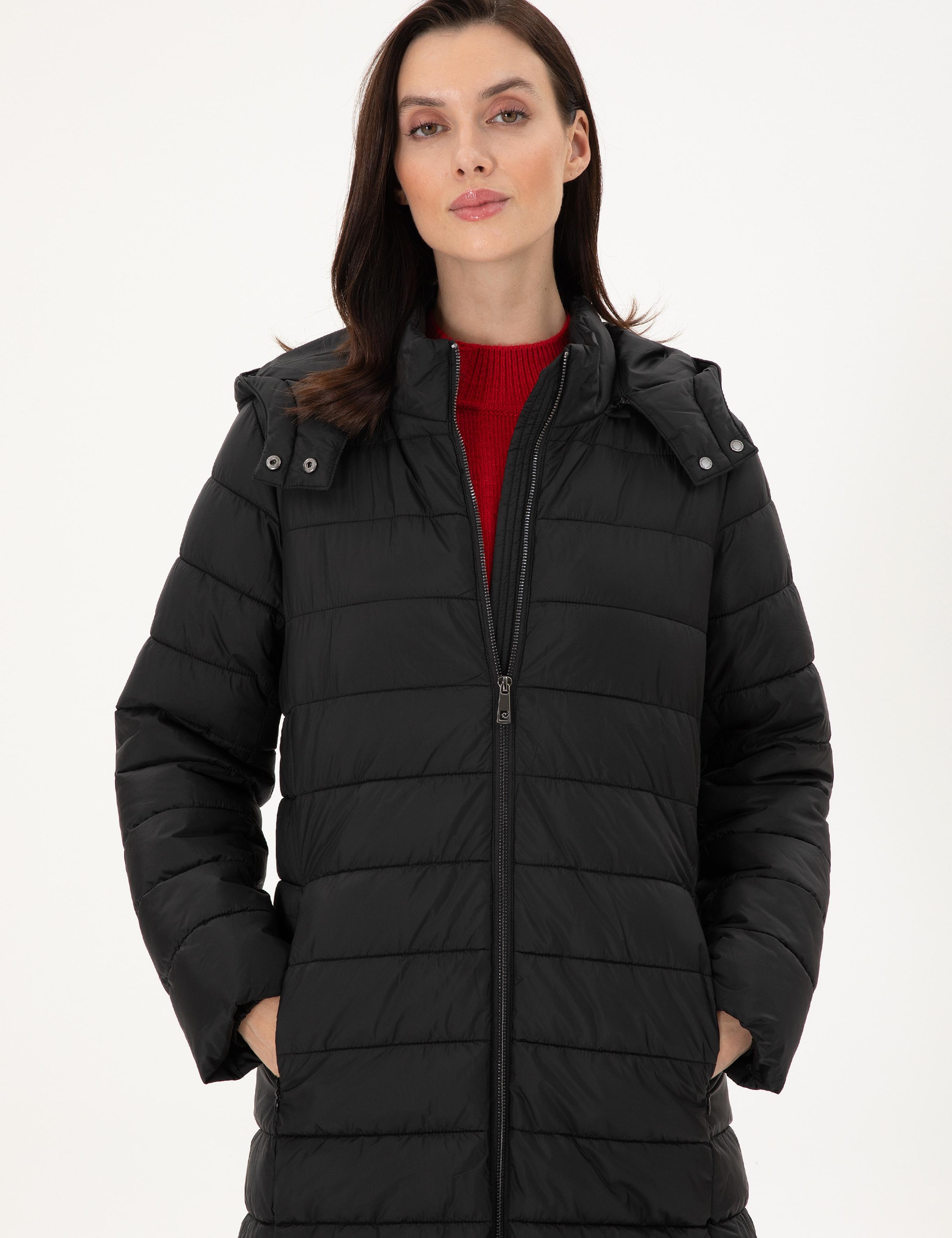 Siyah Kapüşonlu Kapitone Uzun Mont