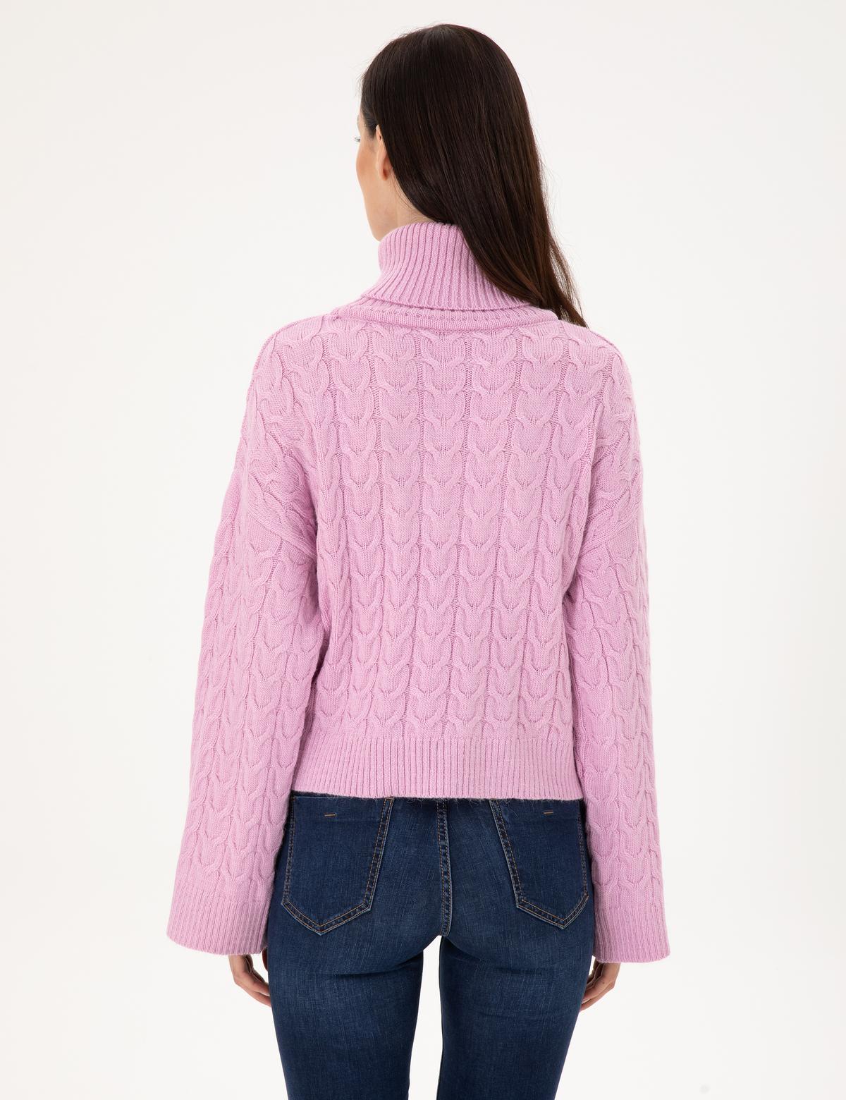 Lila Crop Top Balıkçı Yaka Kazak - 50302652003