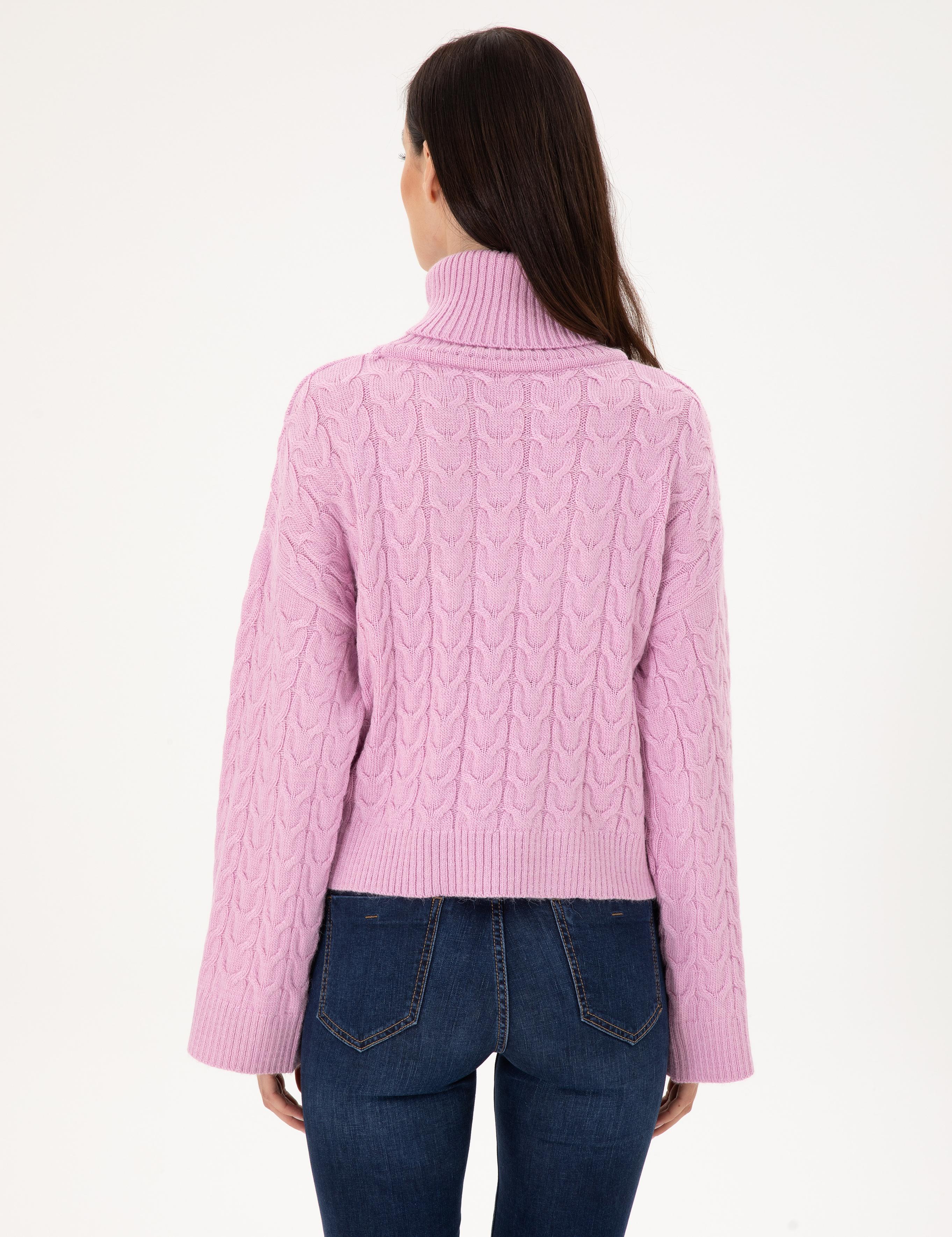 Lila Crop Top Balıkçı Yaka Kazak