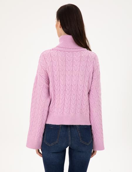 Lila Crop Top Balıkçı Yaka Kazak - 50302652003